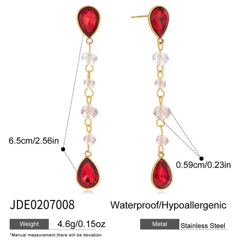 1 Pair Luxurious Red Droplet Stainless Steel Gold Color Women's Drop Earrings Picture2