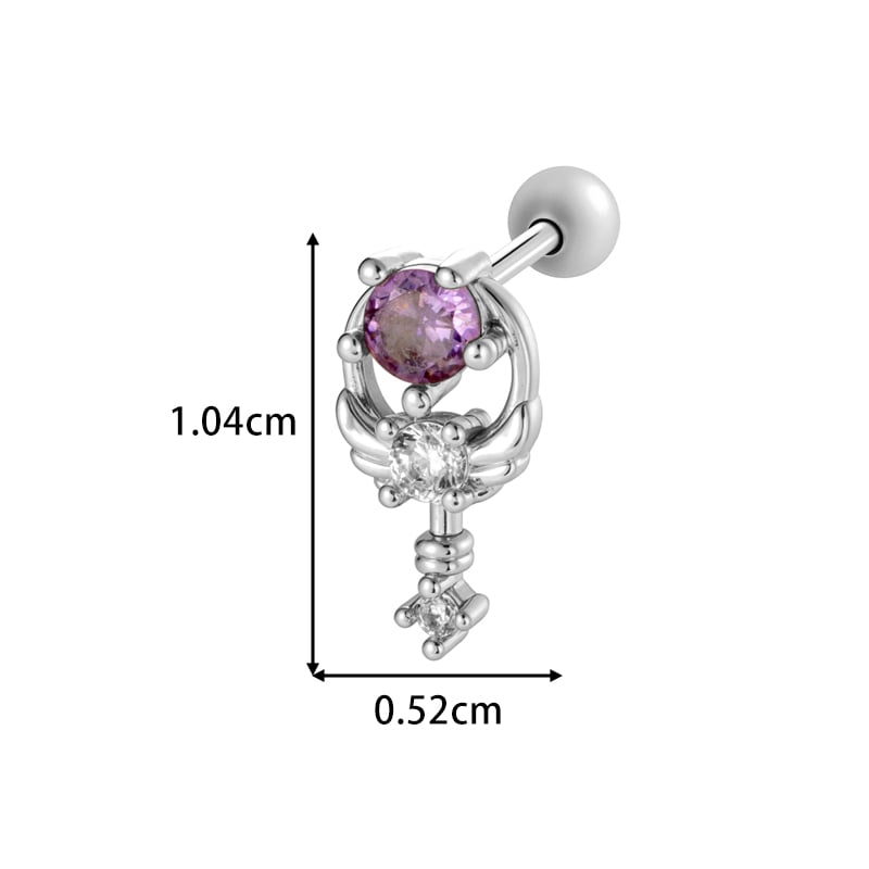 1 Piece Wings Shape Copper Gold Color Zircon Piercing Earring Picture2