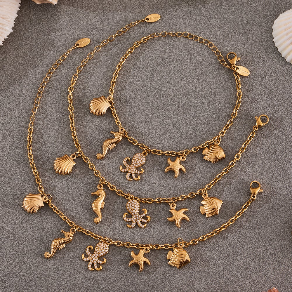 Marine Organism Series Stainless Steel Gold Color Zircon Women's Jewelry Sets Picture4