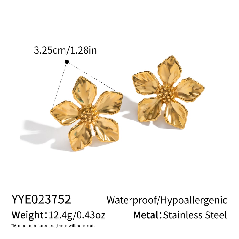 1 Pair Flower Stainless Steel Gold Color Stud Earrings