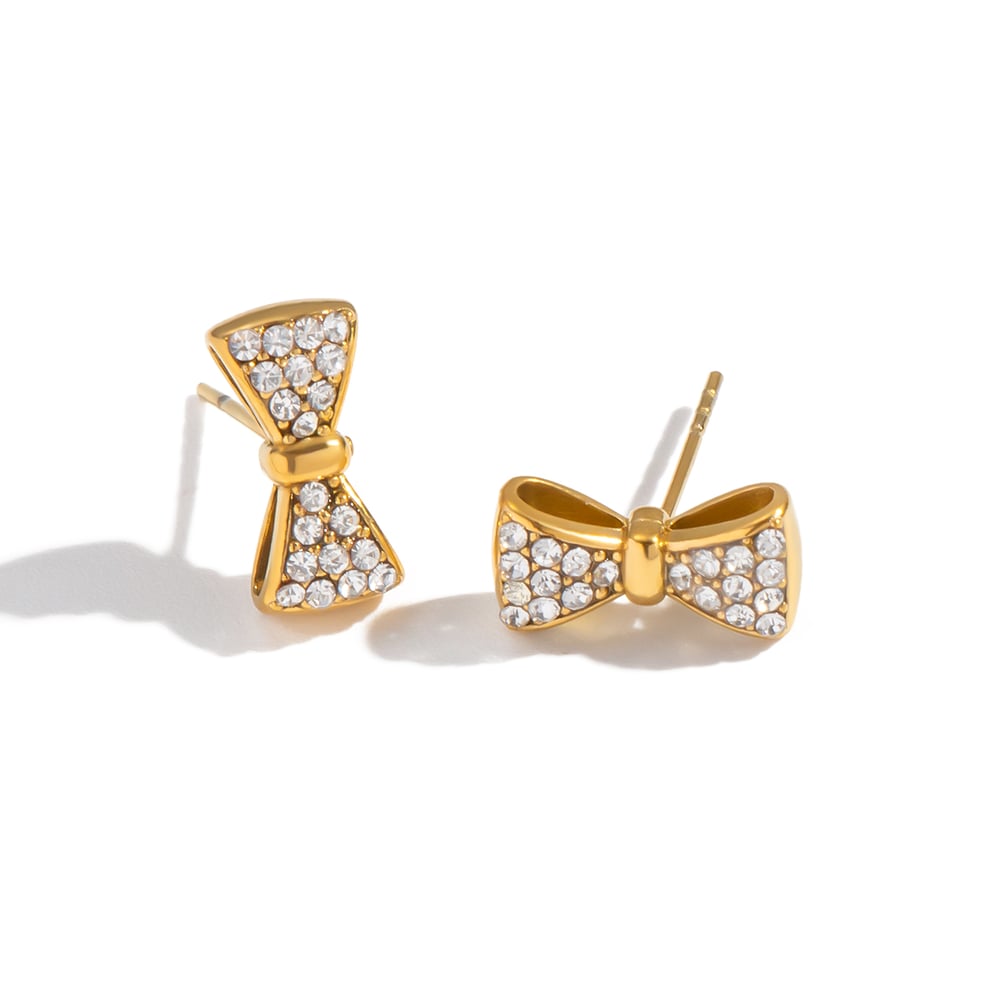 1 Pair Bow Knot Stainless Steel Gold Color Stud Earrings Picture5