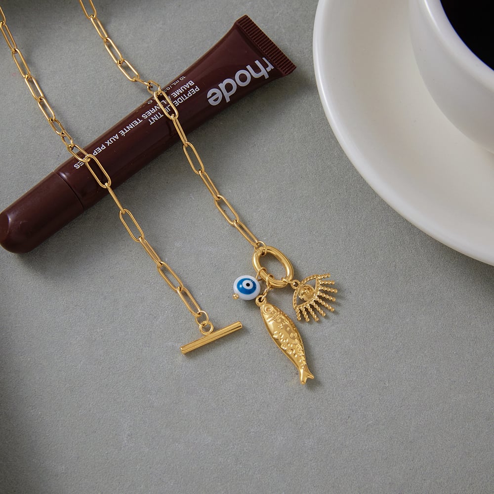 1 Piece Dazzling Devil's Eye Fish Stainless Steel Gold Color Women's Pendant Necklaces h5Picture5