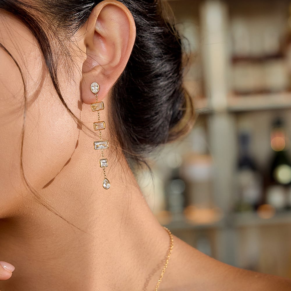 1 Pair Exquisite Rectangle Stainless Steel Gold Color Zircon Women's Dangle Earrings h5Picture3