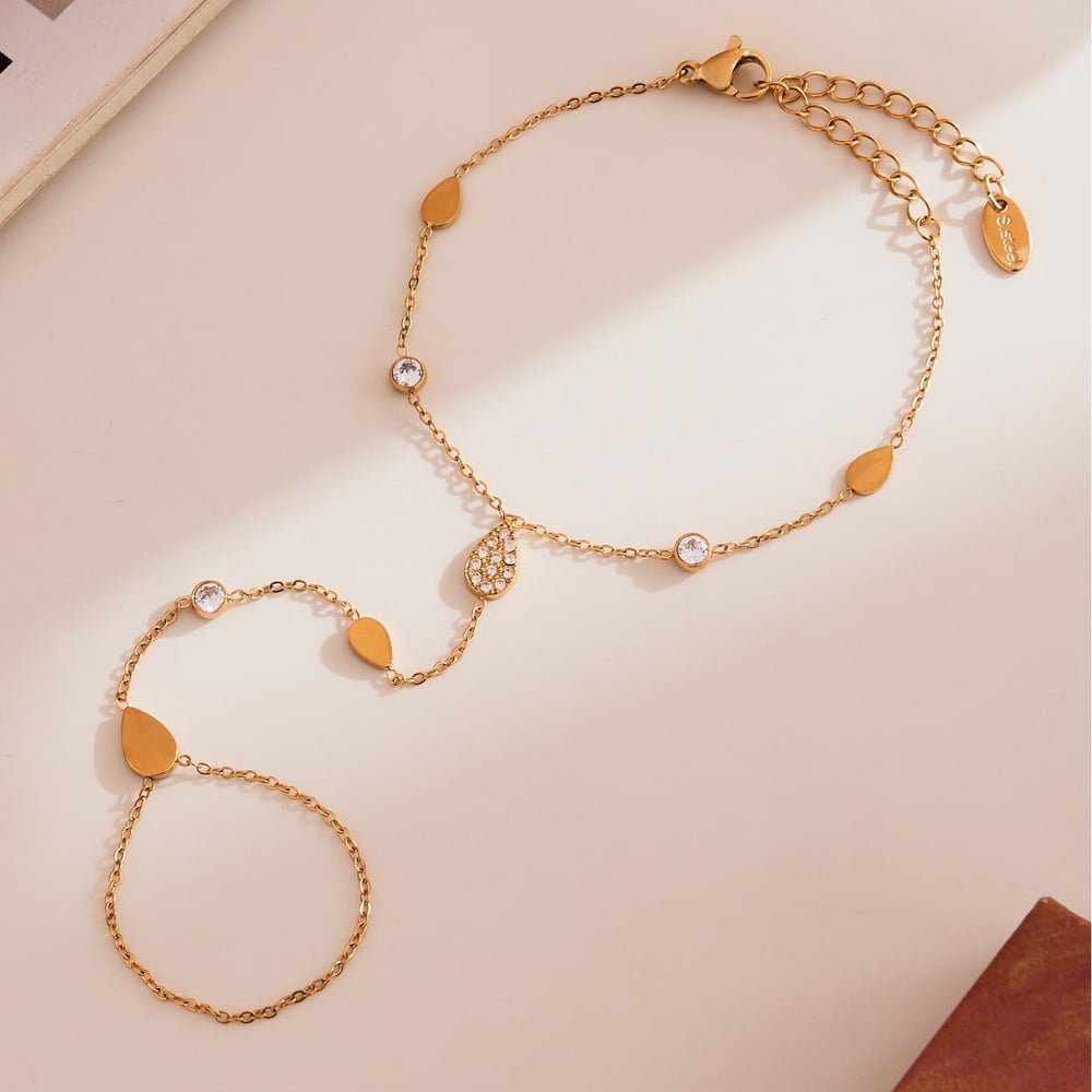 1 Stück klassisches Stern-Edelstahl-Goldfarben-Zirkon-Damenkettenarmband Bild8