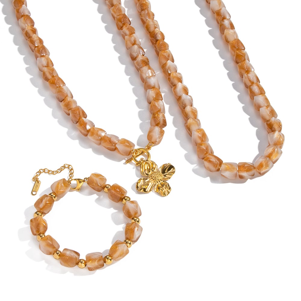 Irregular Shape Resin Beads Flower Pendant Necklace Set h5Picture5