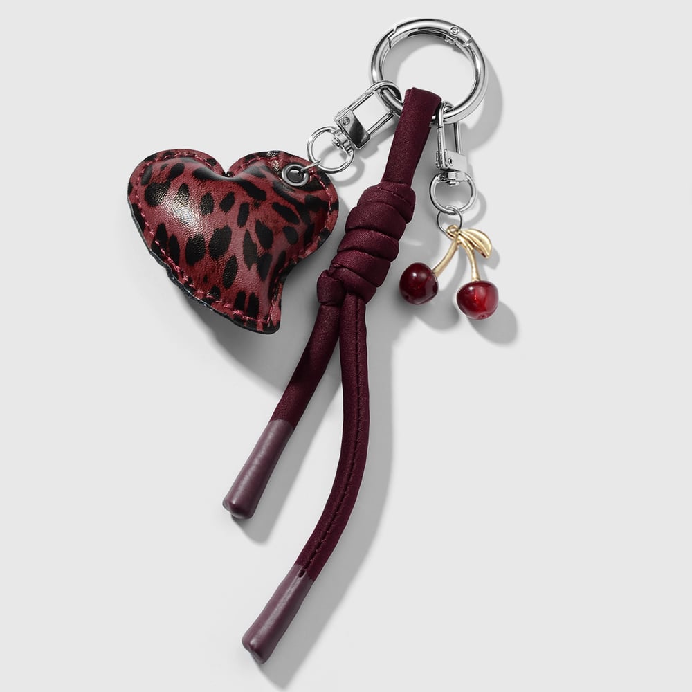 1 Piece Leather Heart Leopard Print Bag Charm Picture3