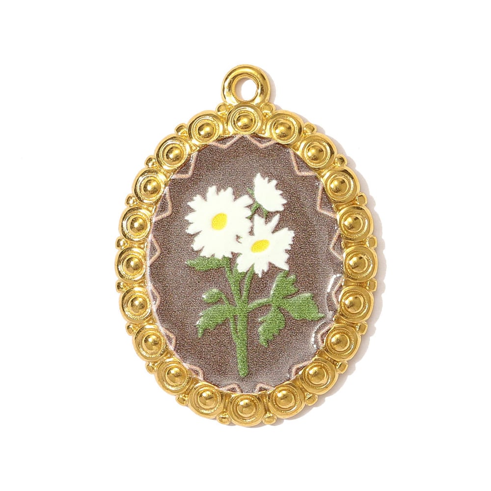 1 Piece Elegant Flower Oval Stainless Steel Gold Color Women's Pendants