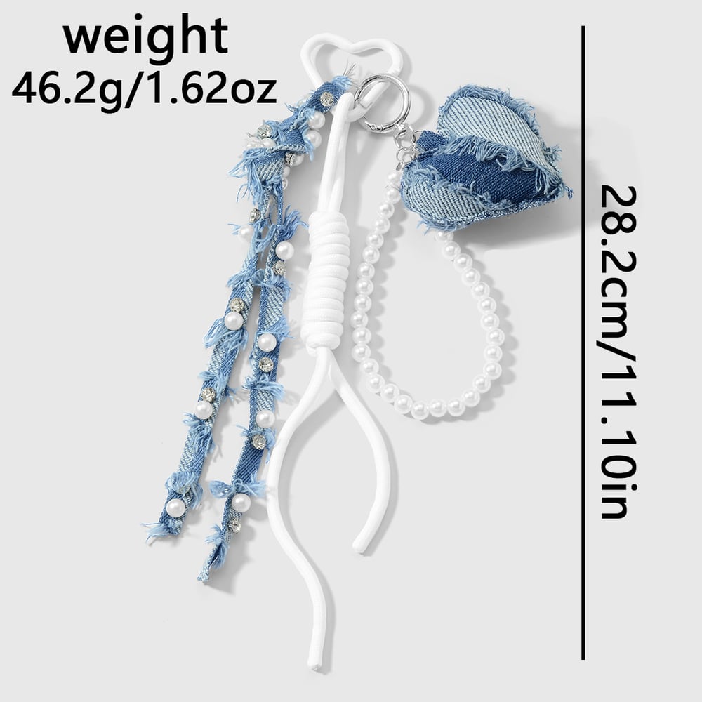 1 pièce de breloque de sac en jean avec nœud en forme de cœur h5Image2