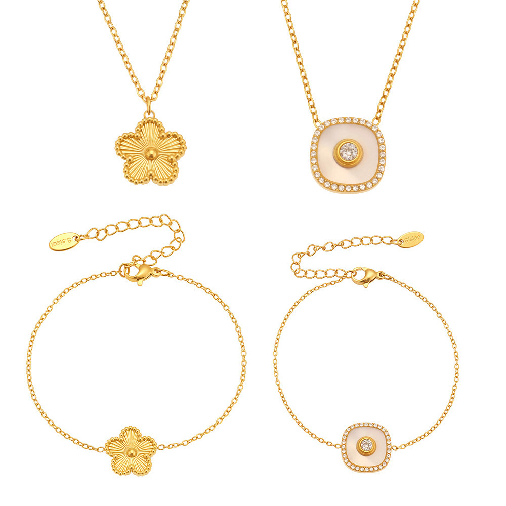 Simple Flower Stainless Steel Gold Color Women's Jewelry Sets h5Picture8