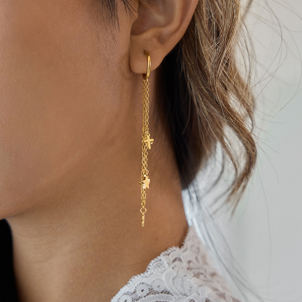 1 Pair Romantic Series Heart Stainless Steel Gold Color Women's Dangle Earrings h5Picture3