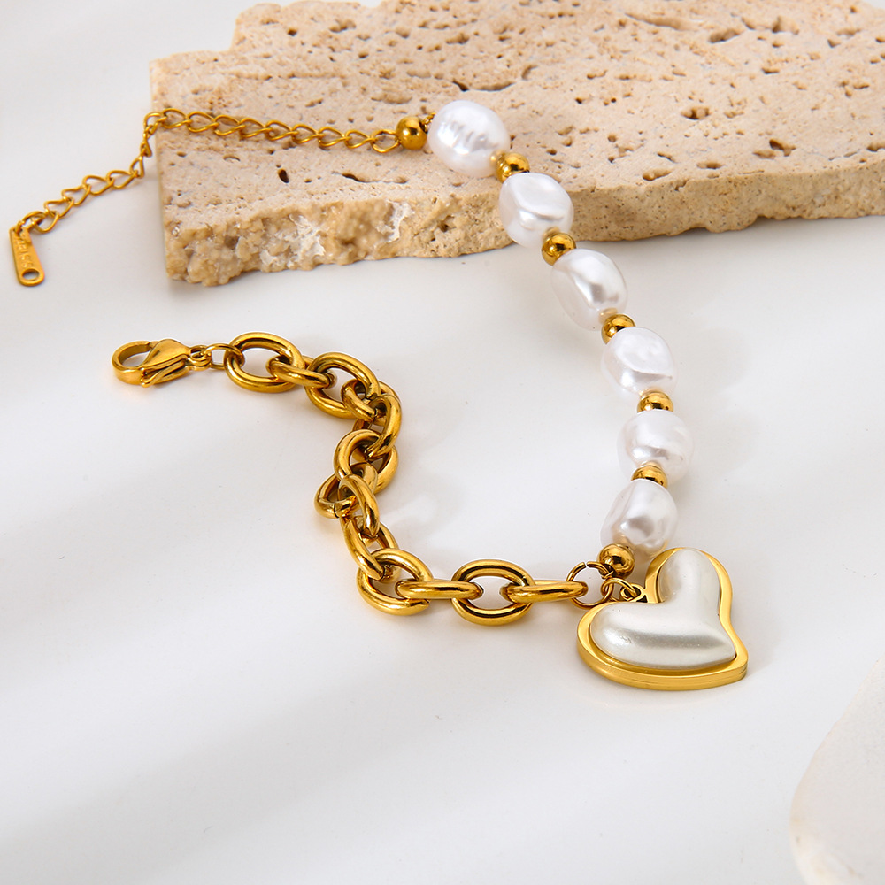 1 Piece Sweet Irregular Shape Heart Chain Stainless Steel Women's Charm Bracelets h5Picture3