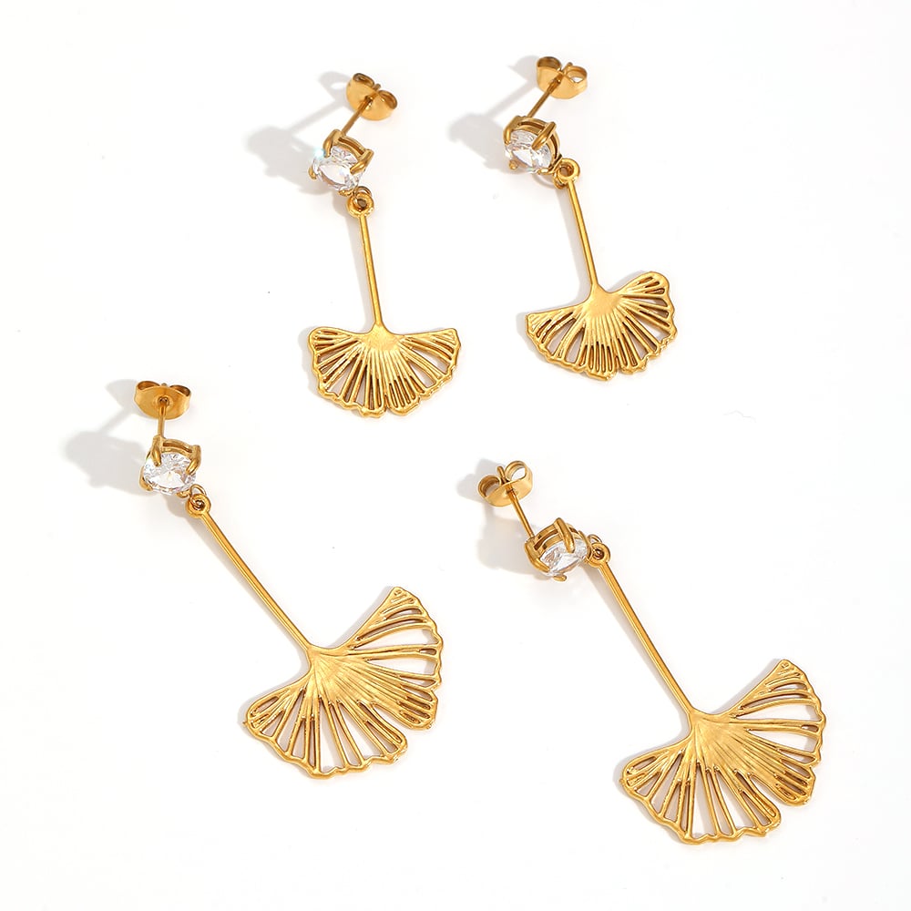 1 paio di orecchini pendenti in acciaio inossidabile color oro con foglia retrò Immagine3