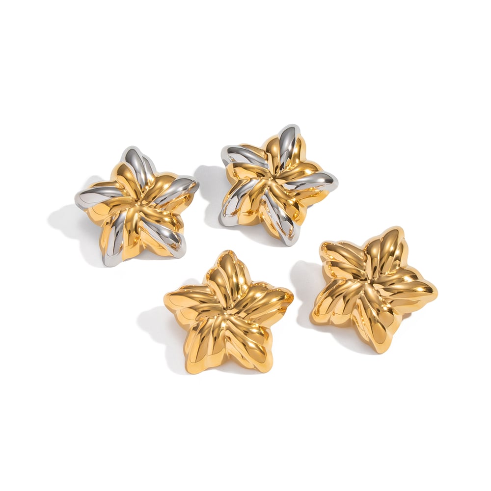1 Pair Flower Mixed Gold Stainless Steel Stud Earrings Picture6