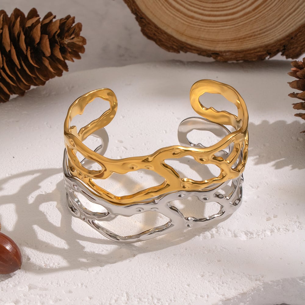 1 Stück unregelmäßig geformtes, ausgehöhltes Edelstahl-Armband Bild3