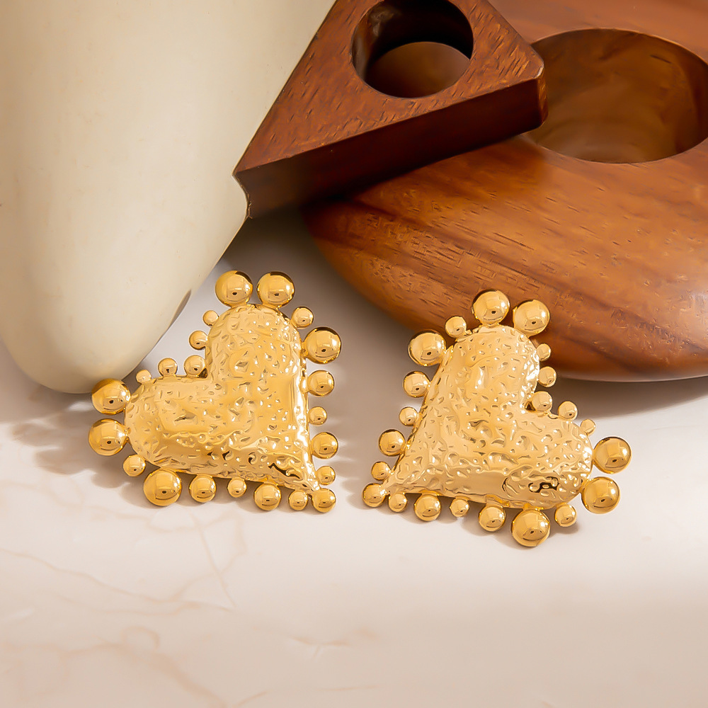 1 Pair Punk Heart Stainless Steel Gold Color Stud Earrings h5Picture4