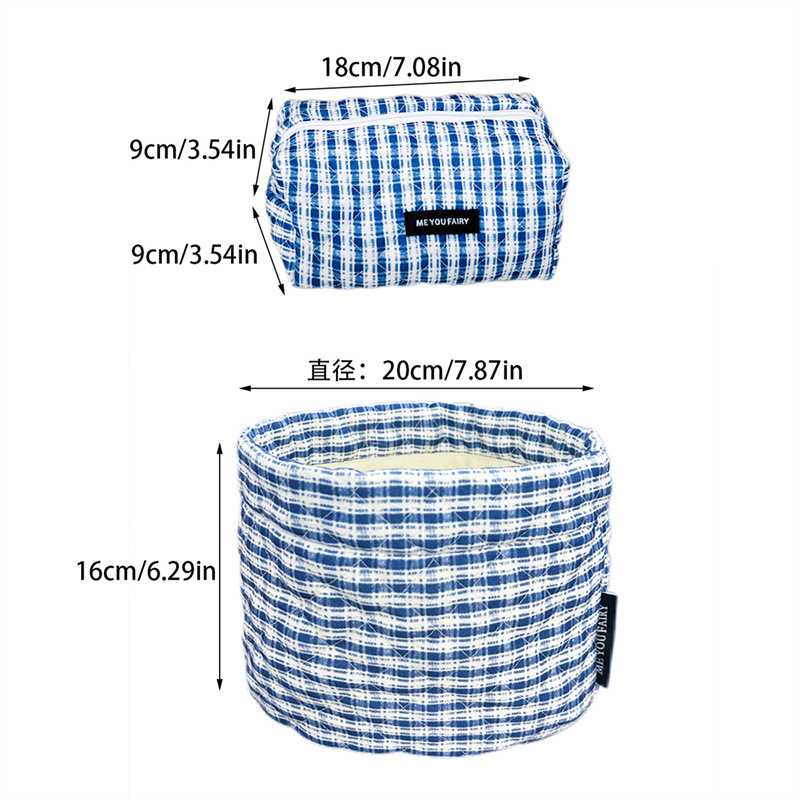 1 Piece Simple Casual Blue Checkered  Women's Makeup Bags Picture4