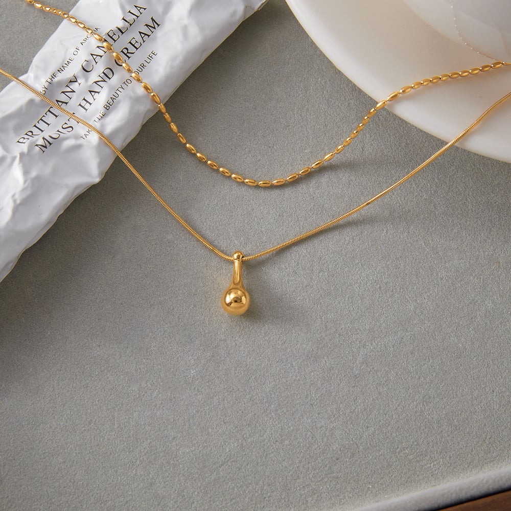 Collana a strati da donna in acciaio inossidabile color oro con goccia classica, 1 pezzo h5Immagine5