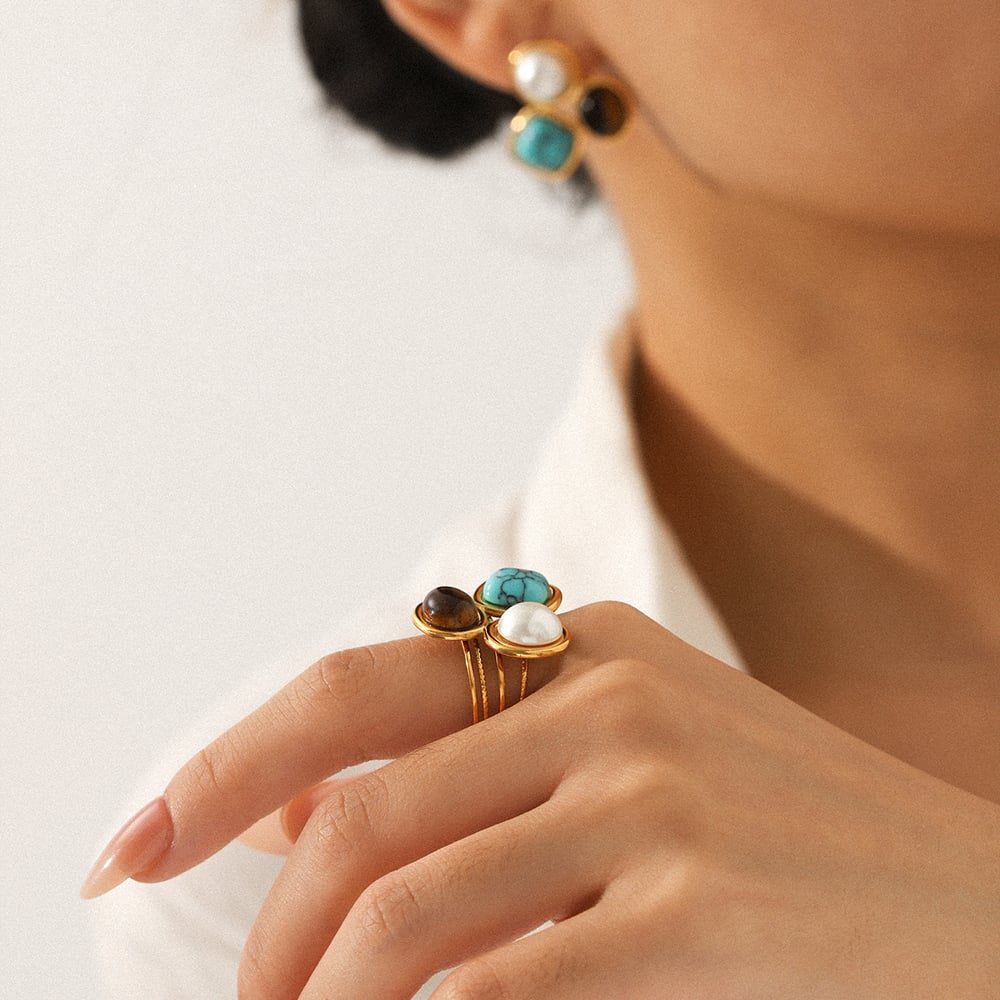 1 Piece Luxurious  Irregular Shape Stainless Steel   Gold Color  Women's Gemstone Rings Picture4