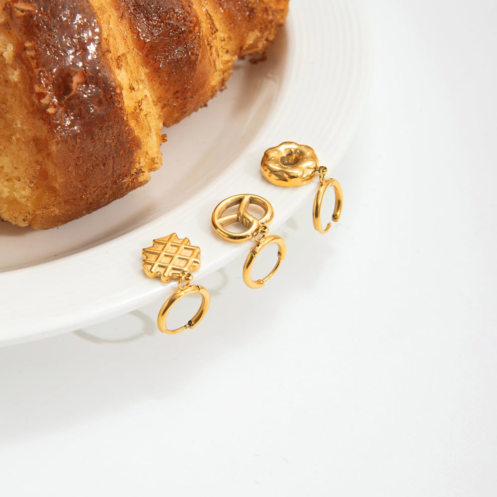 1 Pair Romantic Doughnut Stainless Steel Gold Color Women's Drop Earrings Picture7