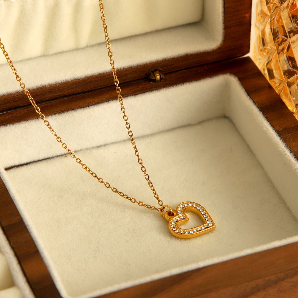 1 Stück Damen-Halsketten mit Anhänger in Herzform aus Edelstahl in Goldfarbe h5Bild3