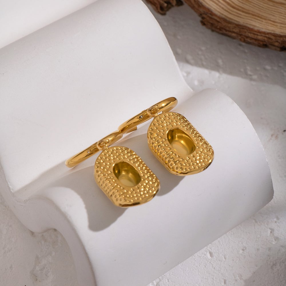 1 Pair Ethnic Hammer Pattern Stainless Steel Gold Color Drop Earrings Picture4