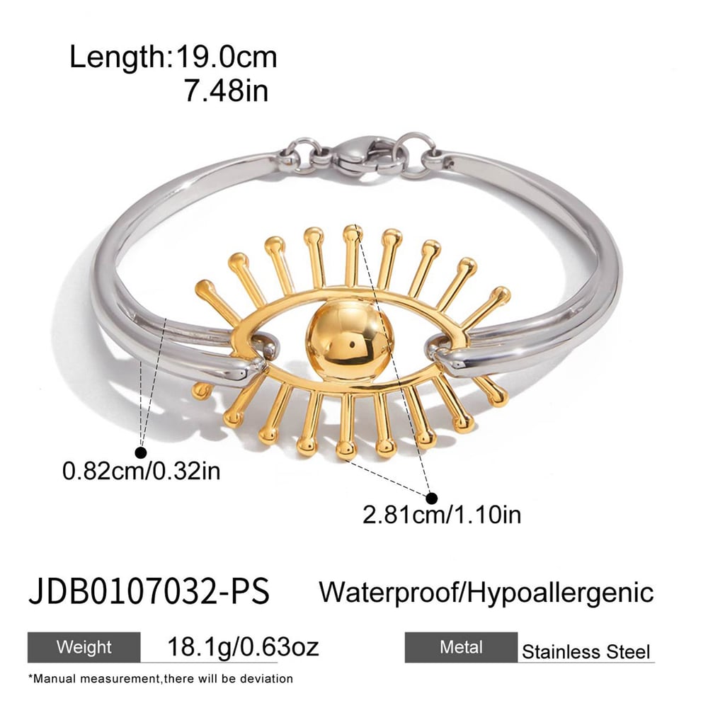 Braccialetti da donna in acciaio inossidabile con occhio del diavolo classico, colori misti oro e argento, 1 pezzo h5Immagine2