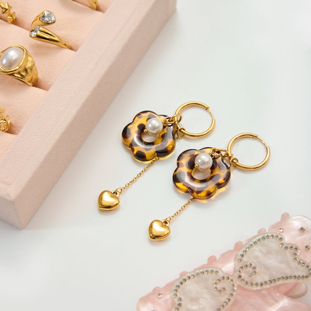 1 Pair Leopard Print Flower Acrylic Stainless Steel Women's Drop Earrings Picture6