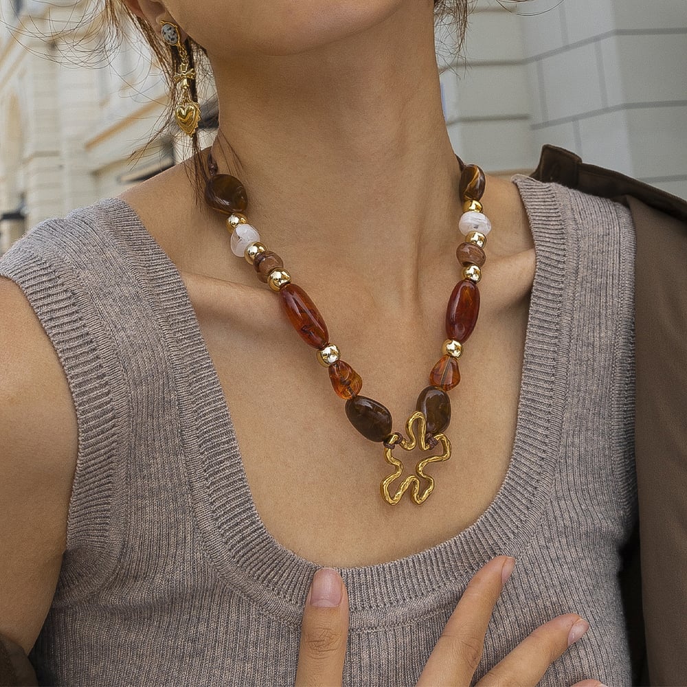 1 Piece Flower Shape Stainless Steel Acrylic Beaded Necklace h5Picture3