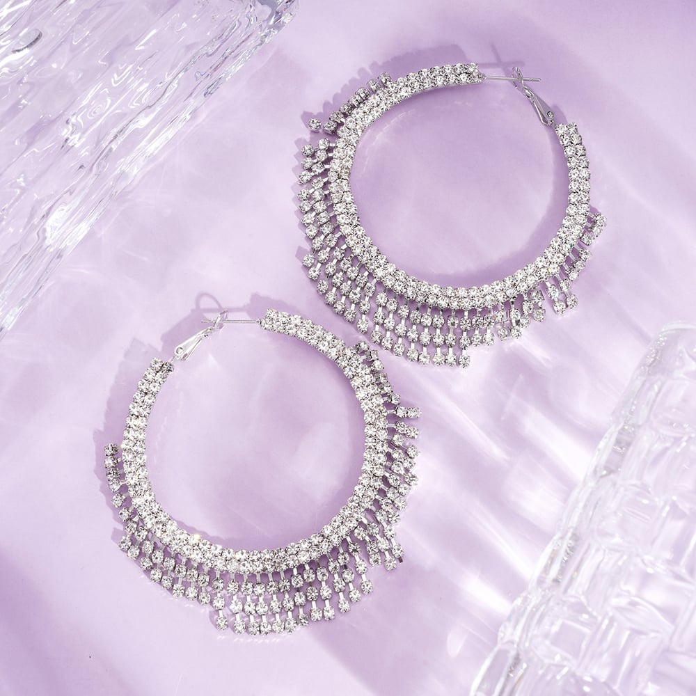 1 Pair Festive Series Circle Tassel Copper Hoop Earrings Picture2