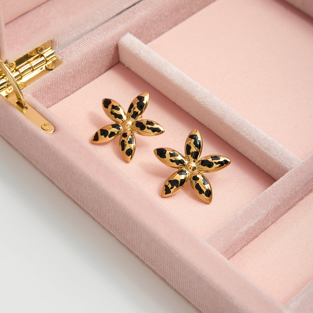 1 Pair Sexy Flower Leopard Print Stainless Steel Gold Color Women's Stud Earrings Picture5
