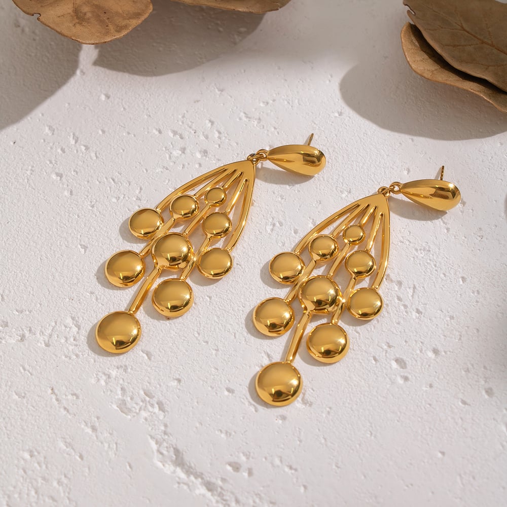 1 Pair Grape Shape Stainless Steel Gold Color Dangle Earrings Picture3