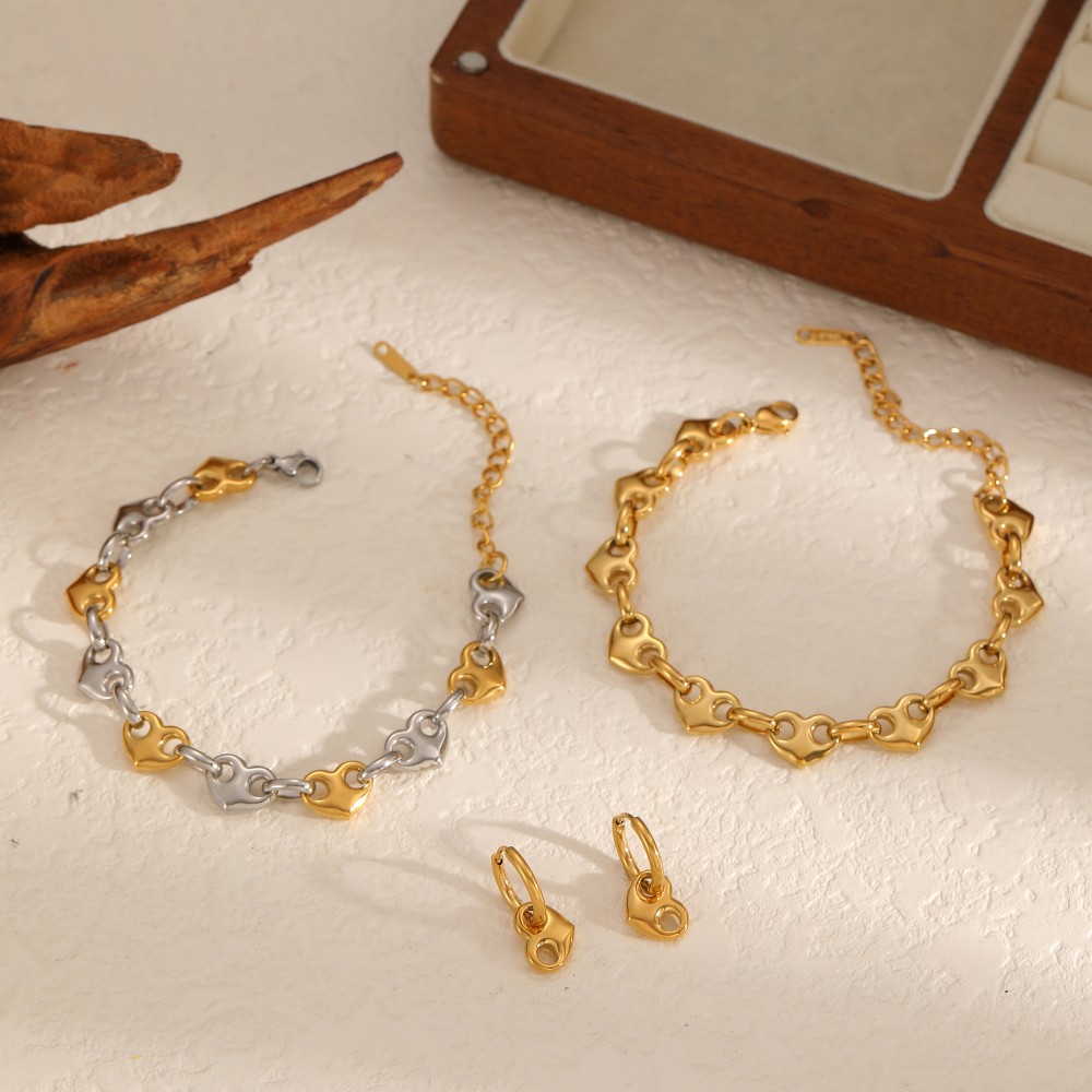 Classic Heart Stainless Steel Gold Color Bracelet Set Picture2