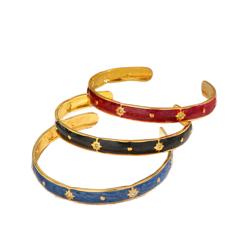 1 Piece Enamel Stainless Steel Gold Color Cuff Bracelet Picture5