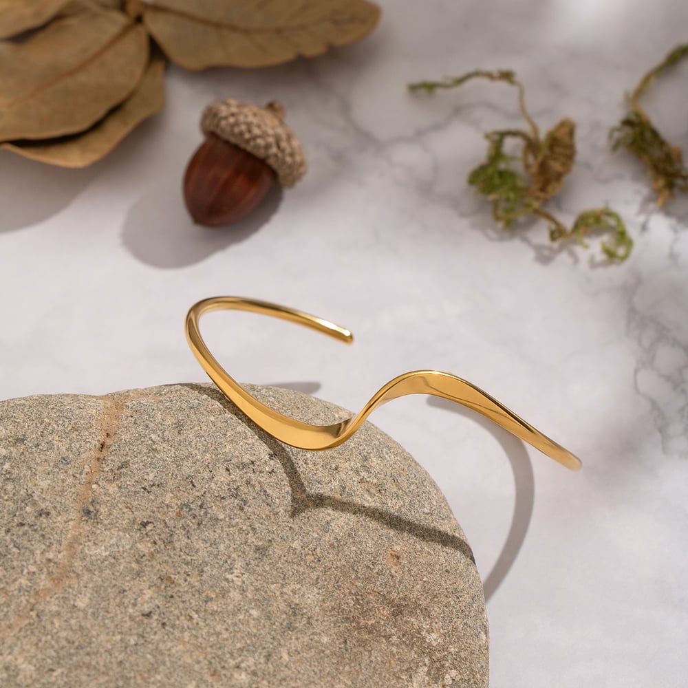 1 Piece Irregular Shape Stainless Steel Gold Color Cuff Bracelet Picture4