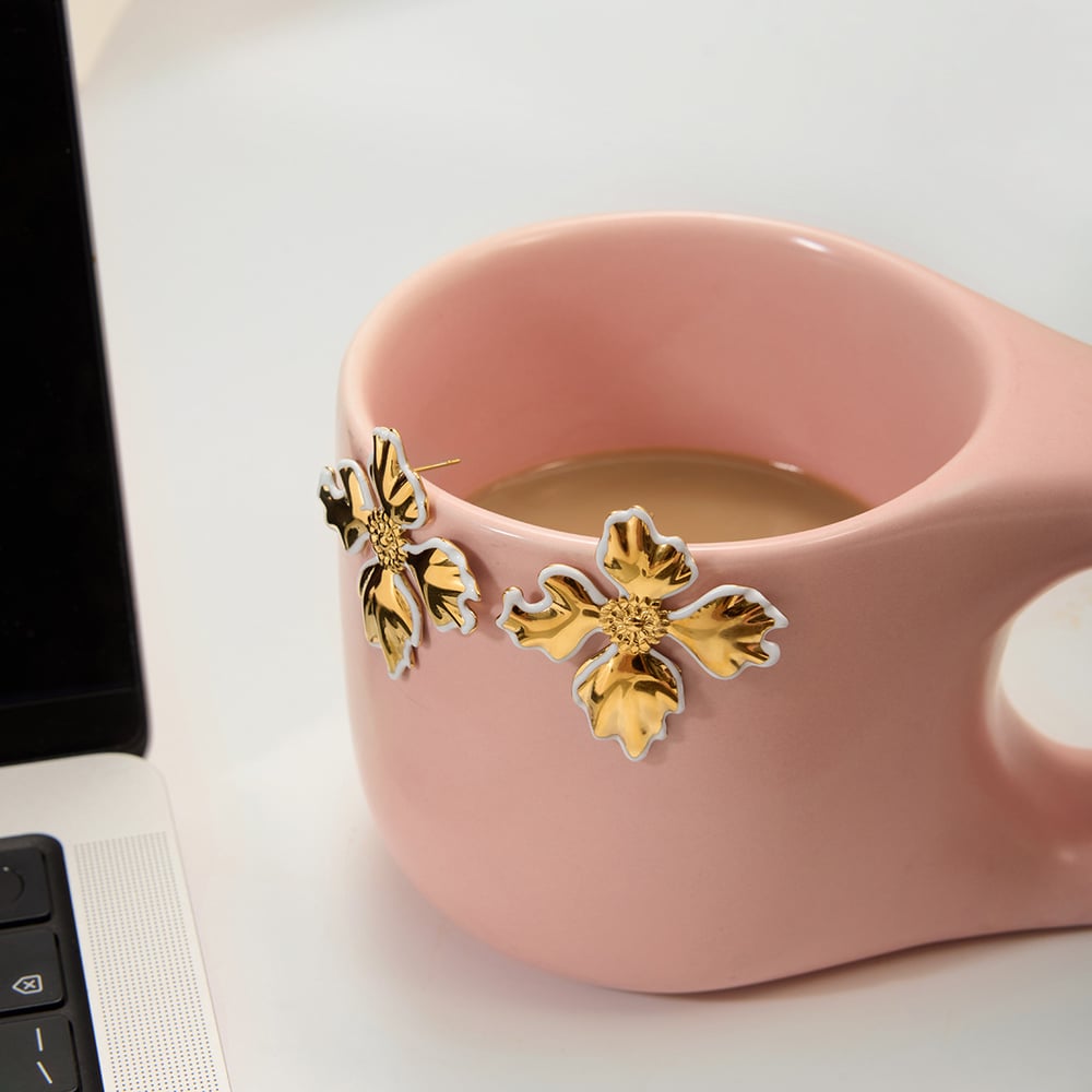 1 Pair Irregular Flower Stainless Steel Gold Color Women's Stud Earrings Picture6