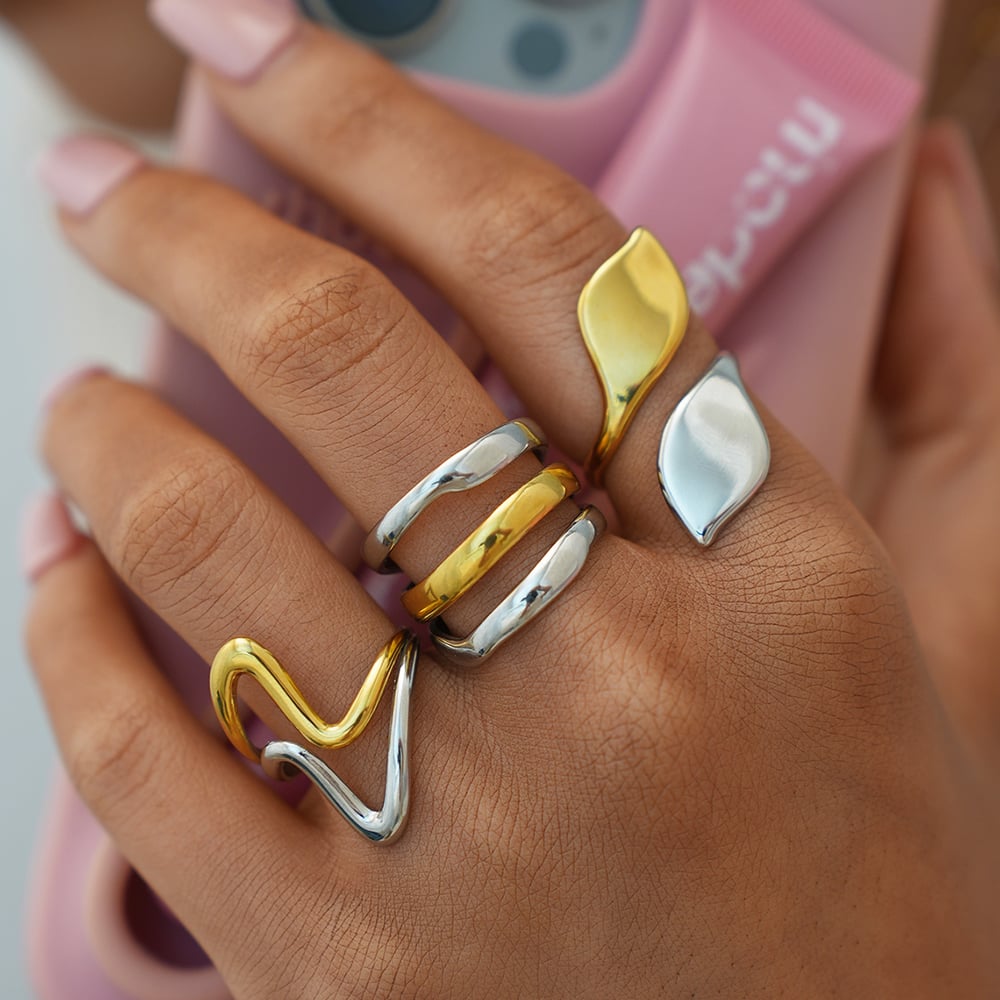 1 Piece  Mixed Gold Color And Silver Colors Stainless Steel  Women's Statement Rings h5Picture4
