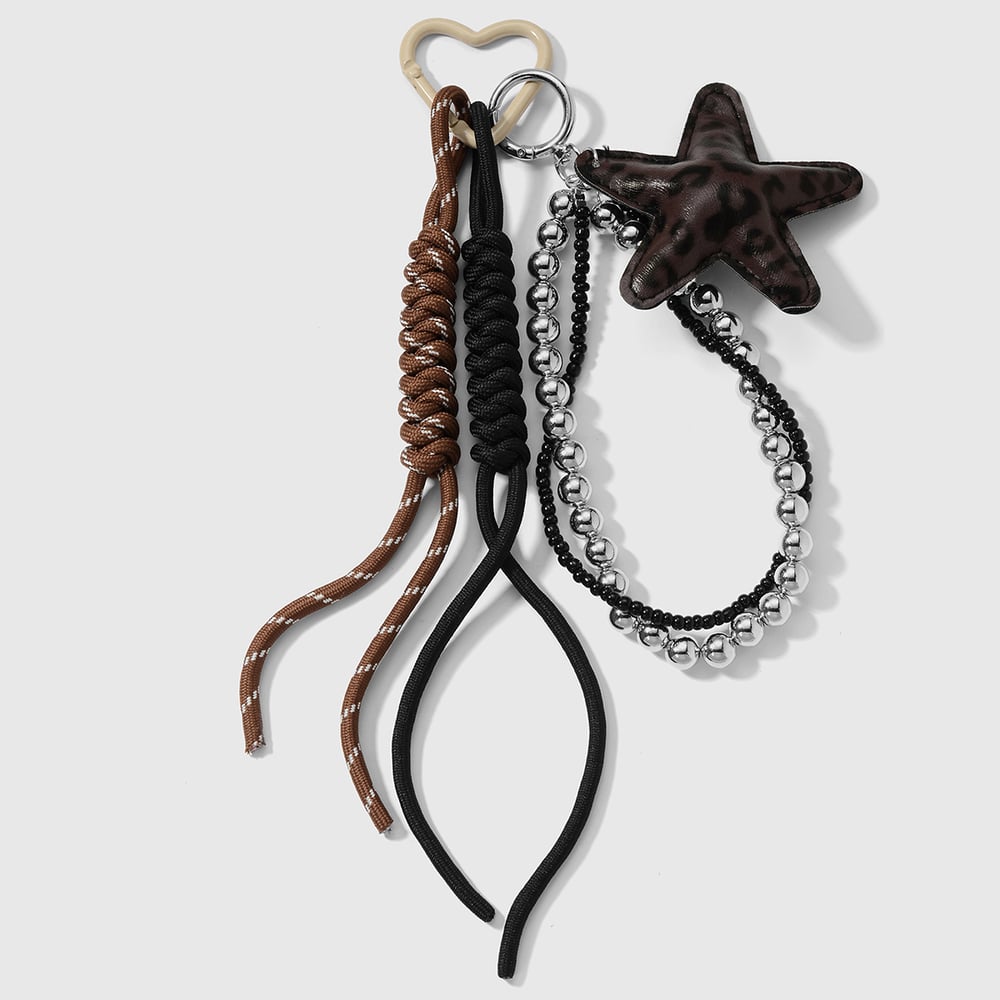 1 Piece Retro Leather Leopard Print Star Bag Charm 