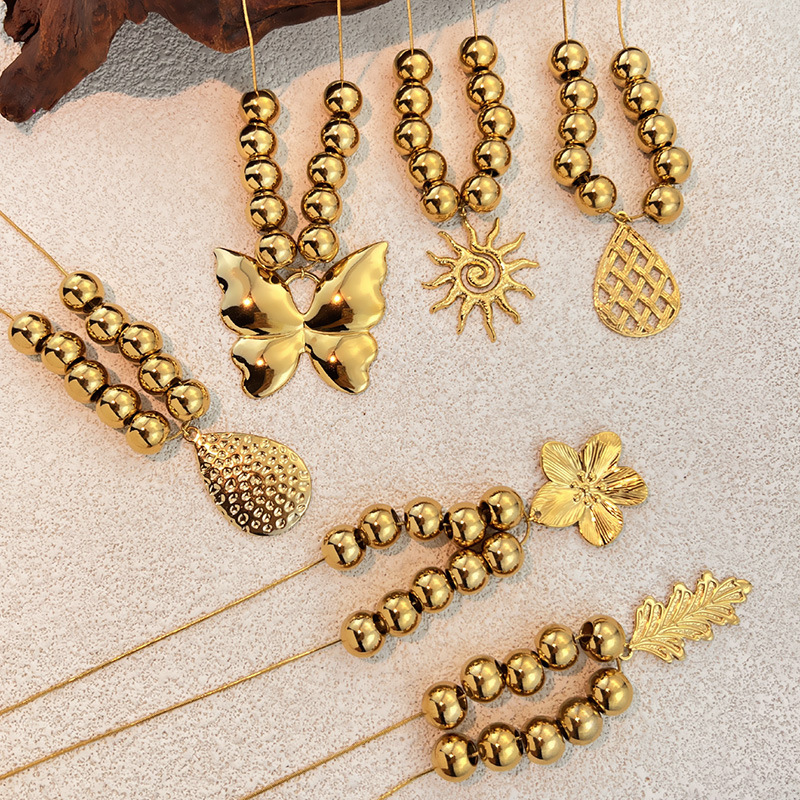 1 Piece Beads Stainless Steel Gold Color Statement Pendant Necklace h5Picture2