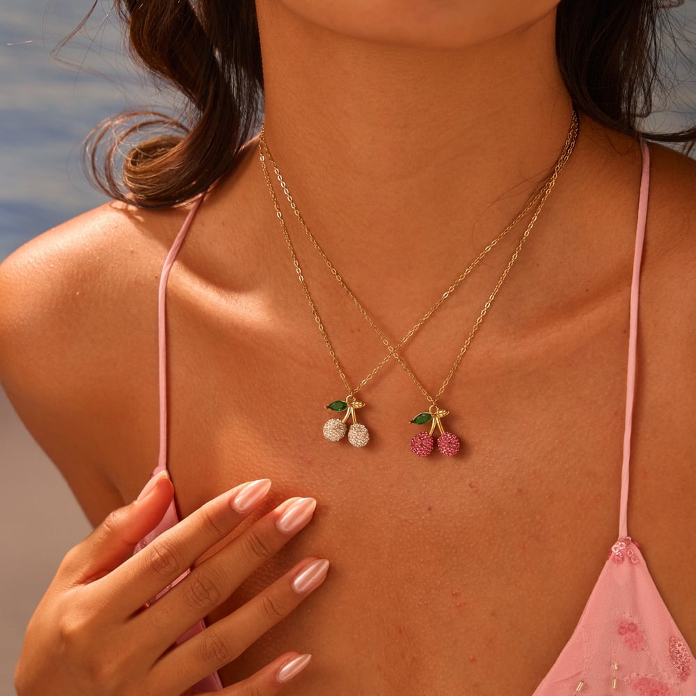 1 Piece Luxurious Sweet Cherry Stainless Steel Gold Color Women's Pendant Necklaces h5Picture2