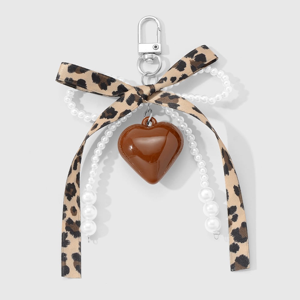 1 Piece Acrylic Heart Leopard Print Bow Knot Bag Charm