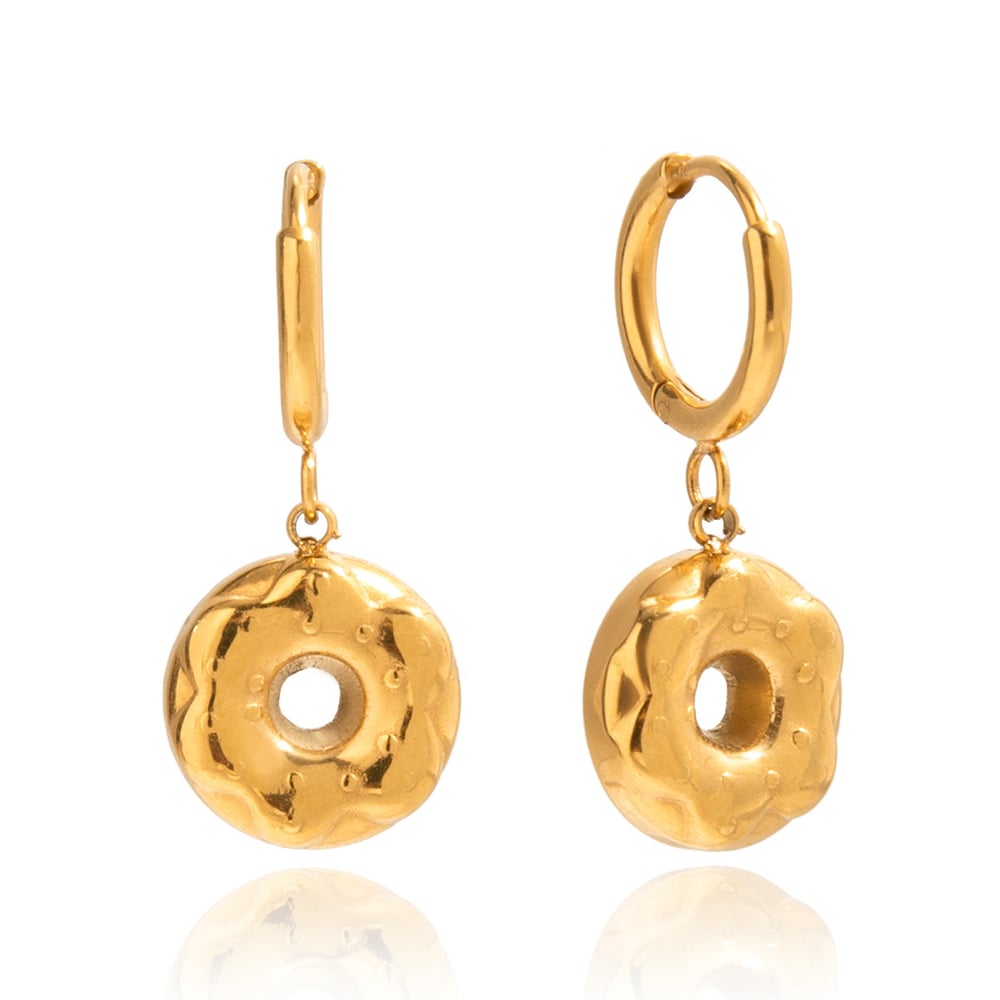 1 Pair Romantic Doughnut Stainless Steel Gold Color Women's Drop Earrings 