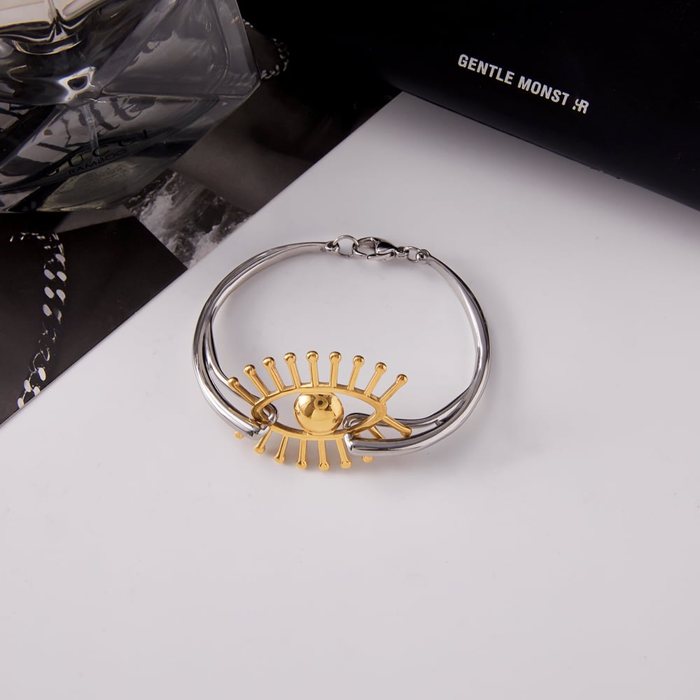 Braccialetti da donna in acciaio inossidabile con occhio del diavolo classico, colori misti oro e argento, 1 pezzo h5Immagine5