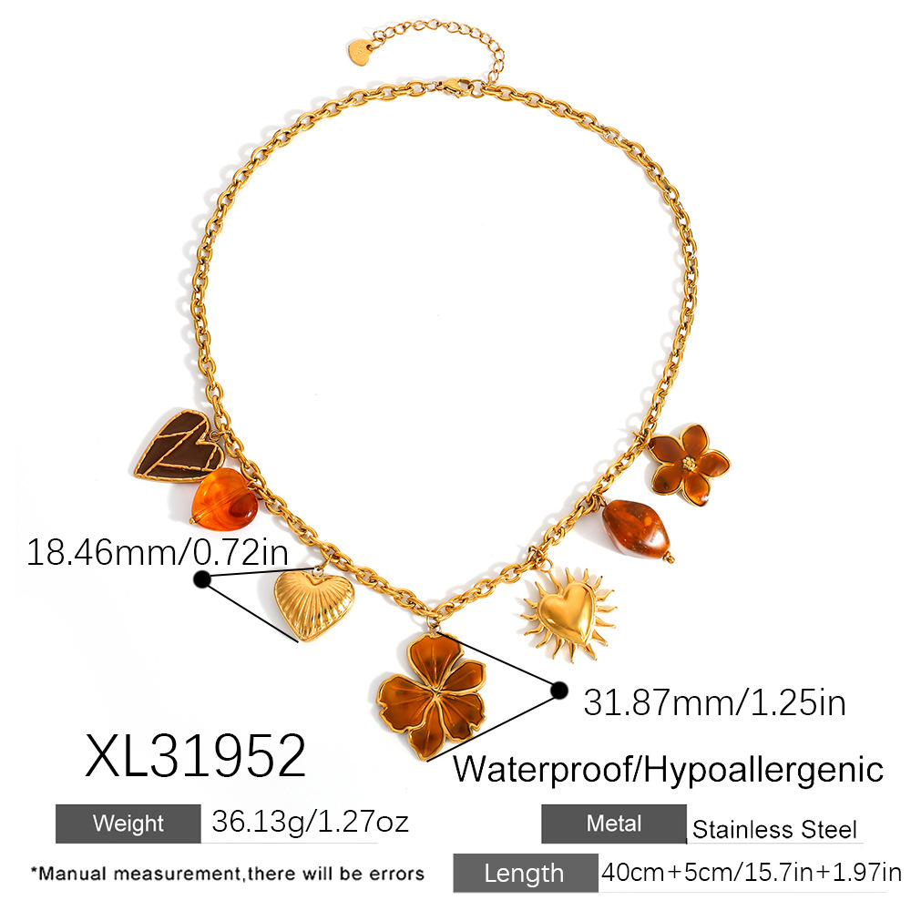 1 Stück Blume Herz Sonne Edelstahl Damen Anhänger Halsketten 