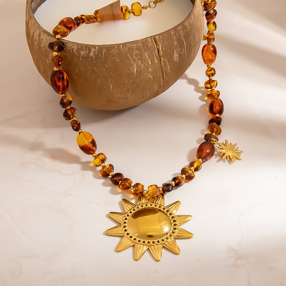 1 Piece Retro Sun Resin Beaded Necklace Picture4