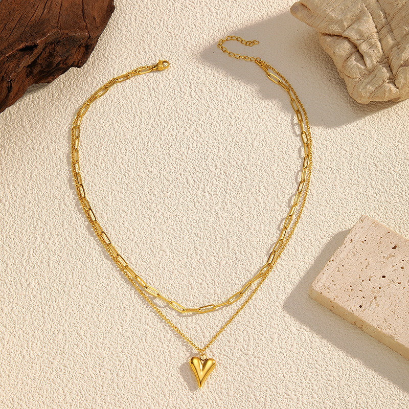 1 Piece Heart Stainless Steel Gold Color Layered Necklace Picture2