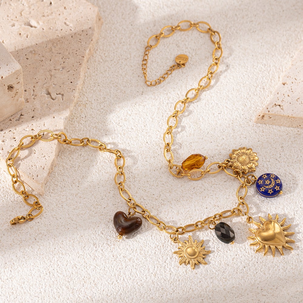 1 Piece Heart Stainless Steel Gold Color Necklaces Set Picture4