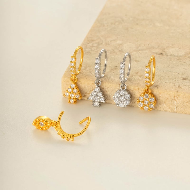 1 Piece Cross Copper Gold Color Zircon  Nose Stud Picture3