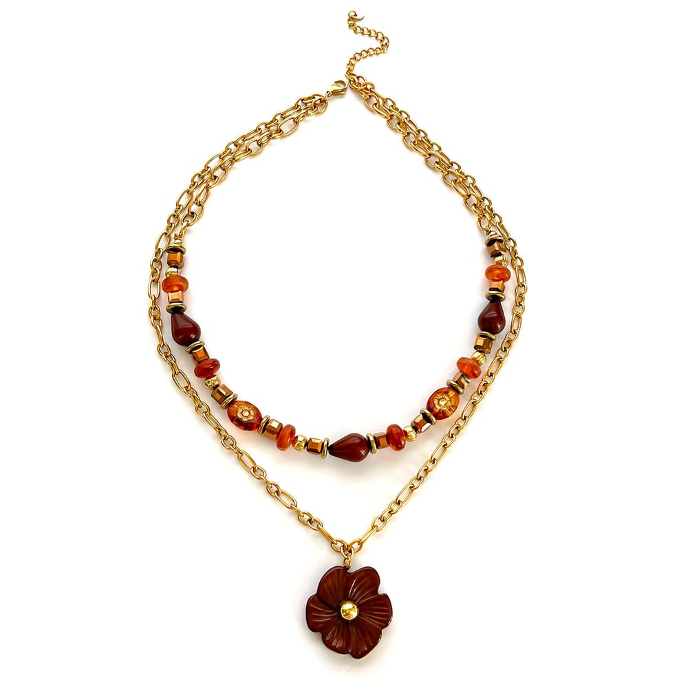 1 Piece Flower Resin Gold Color Acrylic Layered Necklace