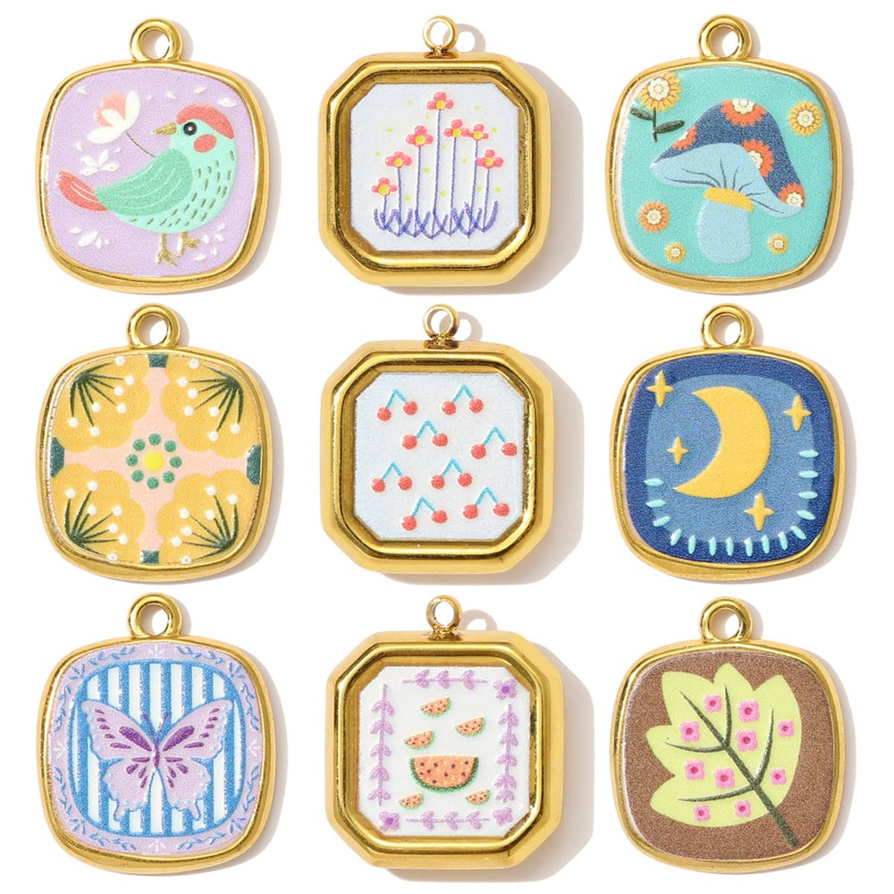 1 Piece Colorful Flower Stainless Steel Gold Color Women's Pendants h5Picture5