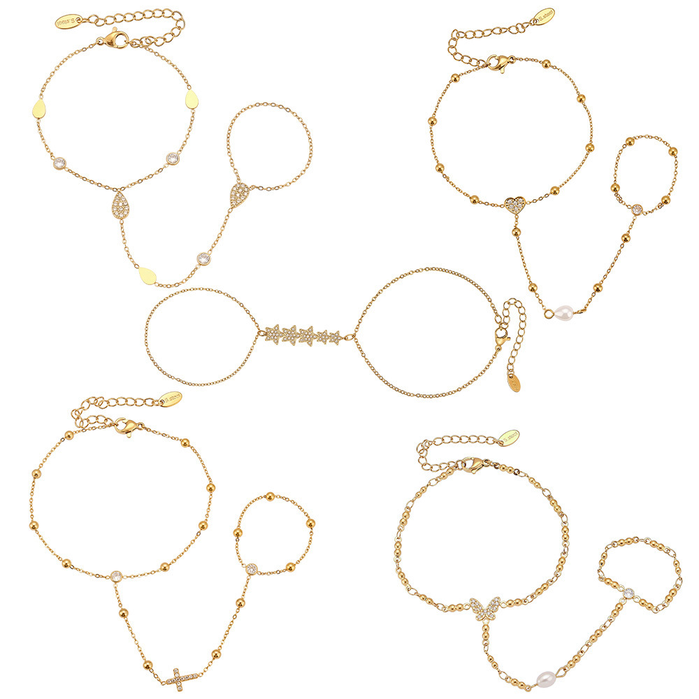 1 Stück klassisches Stern-Edelstahl-Goldfarben-Zirkon-Damenkettenarmband Bild10